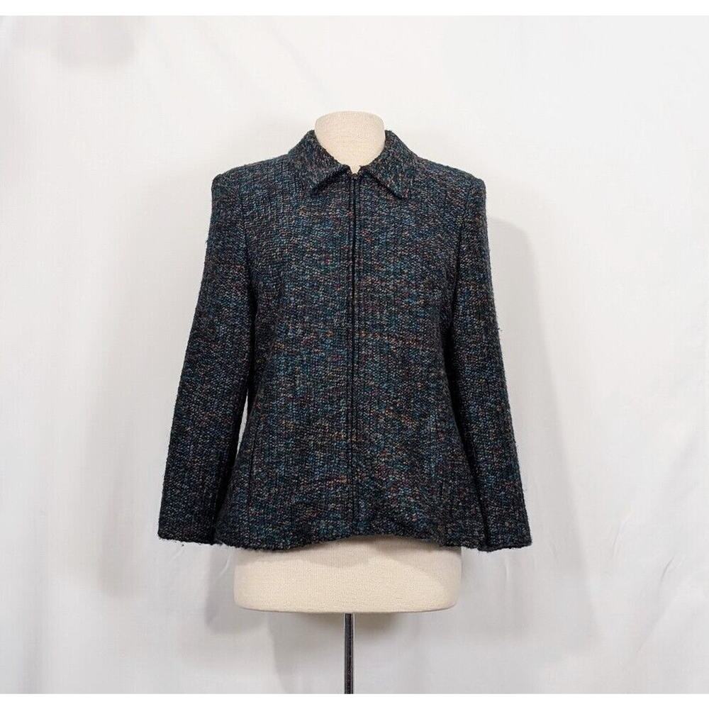 Vintage 90s Jacket Green Colorful Boucle Statement Women's 12P 12 Petite
